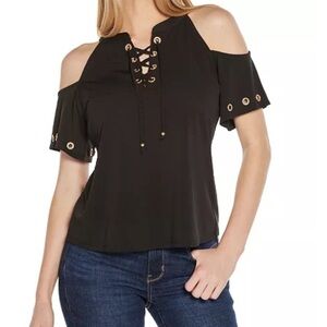Belldini Cold-Shoulder Black Grommet Trim Knit short sleeve NWT Women’s Size 1X